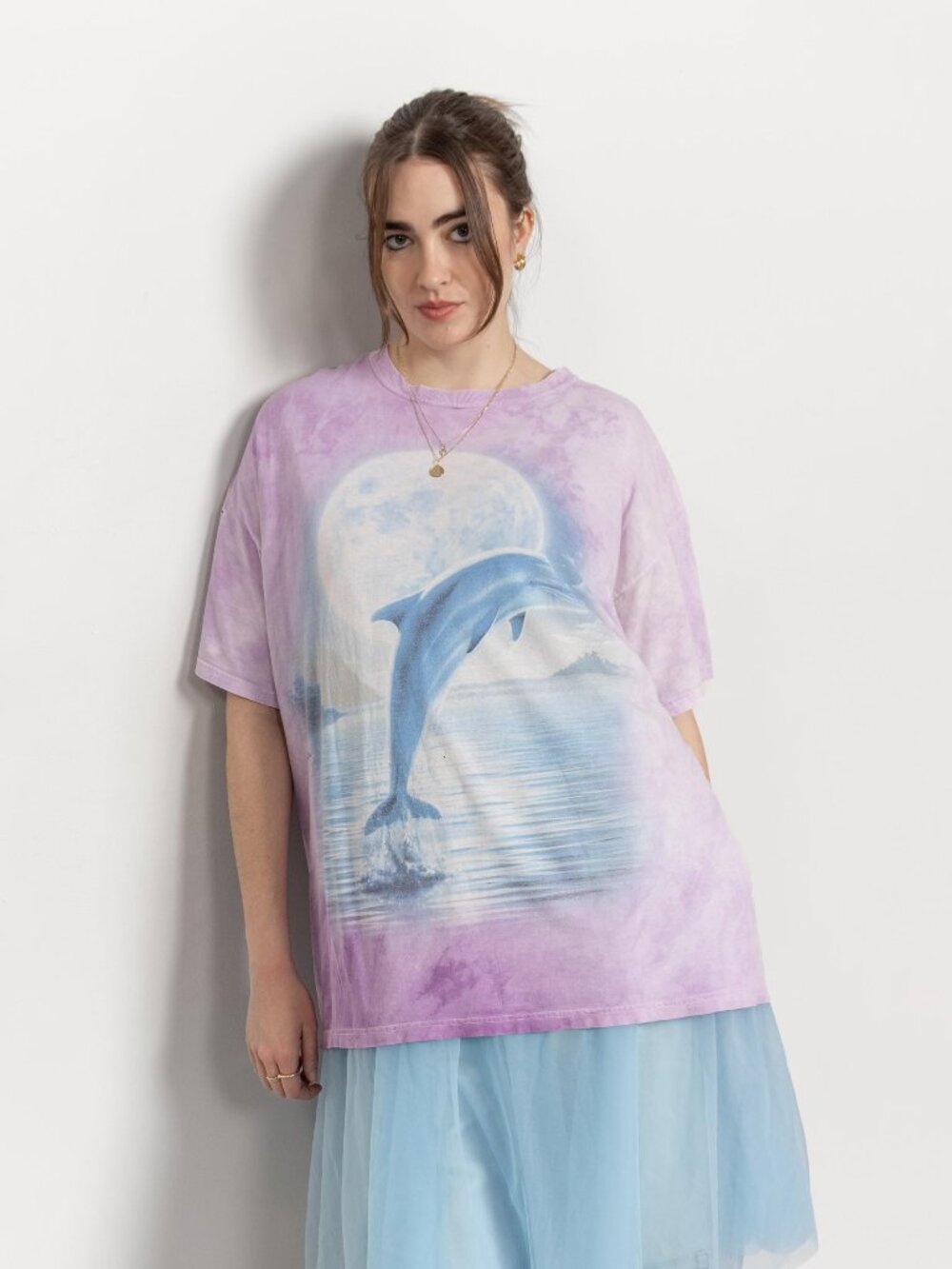 PINK TIE DYE Cat Shirt Tee T-Shirt Vintage Oversize Fishies Fish Purple Baggy /